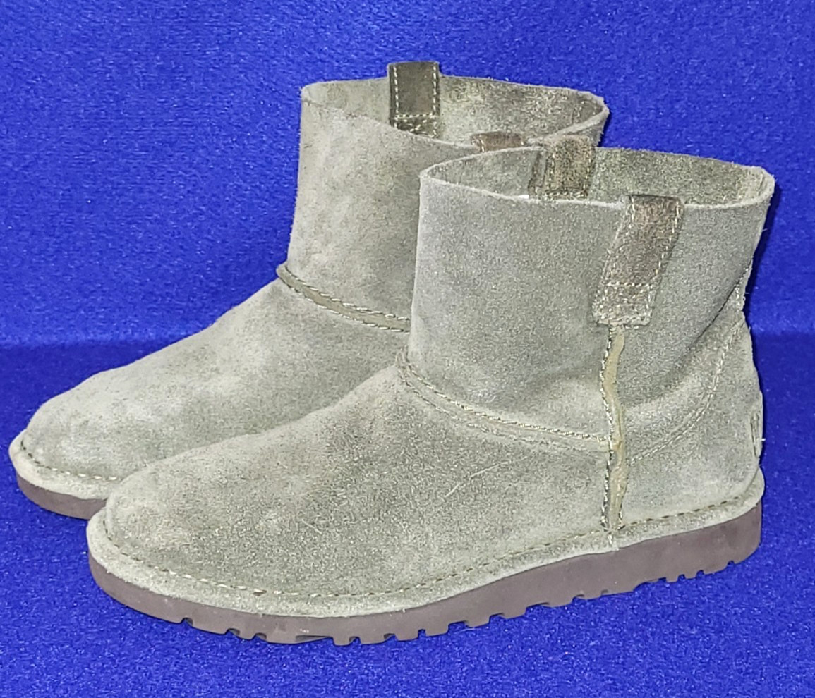 UGG AUSTRALIA Classic Unlined Mini GRAY Suede Leather PULL-ON Winter Boots Sz 6