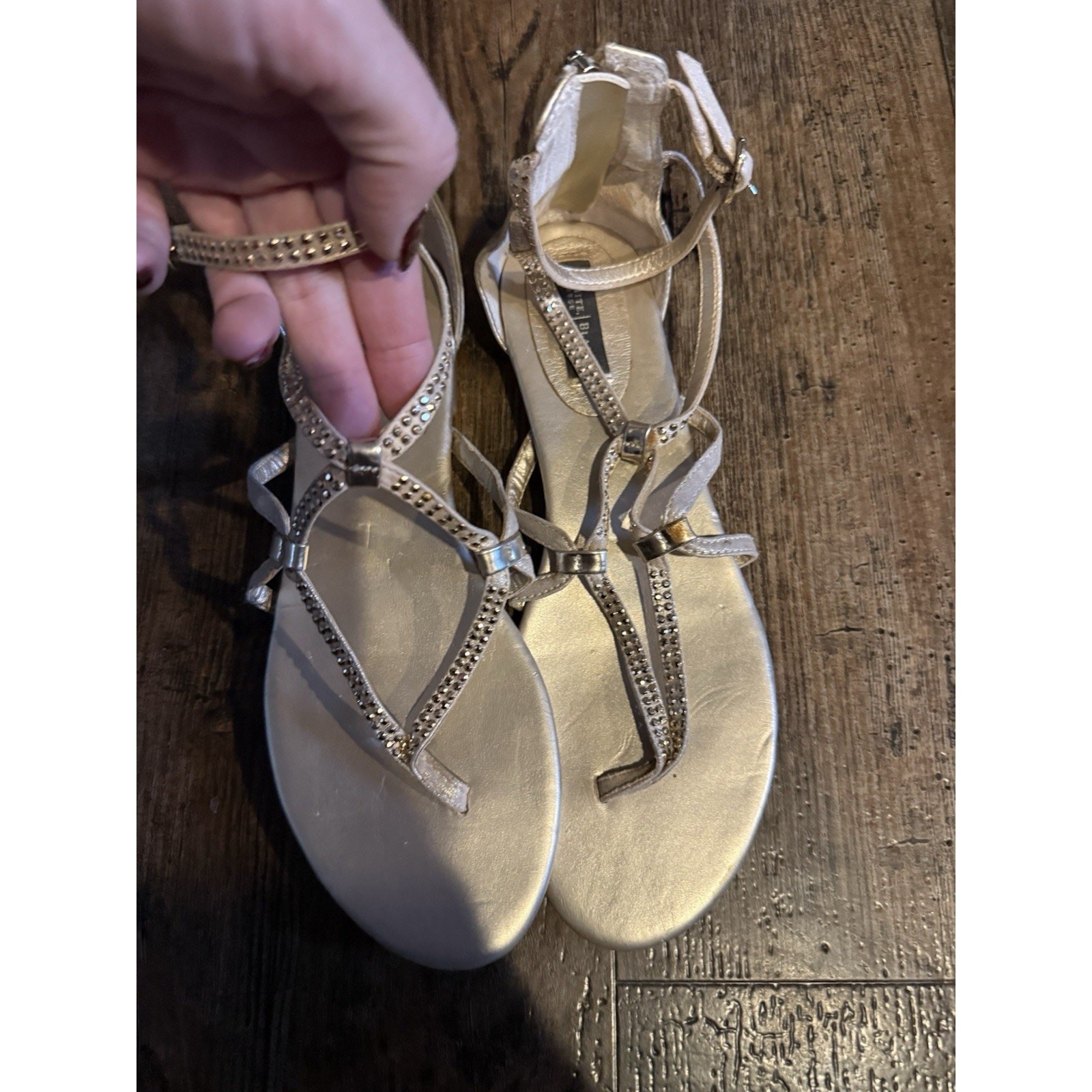 White House Black Market Metallic Strappy Studded Sandals size 7