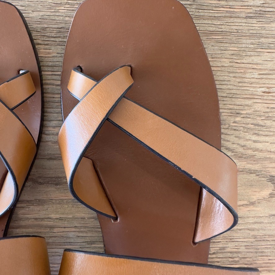 A. Emery Carter Minimalist Brown Full Grain Leather Sandals-Sz 38/US7-RRP $160