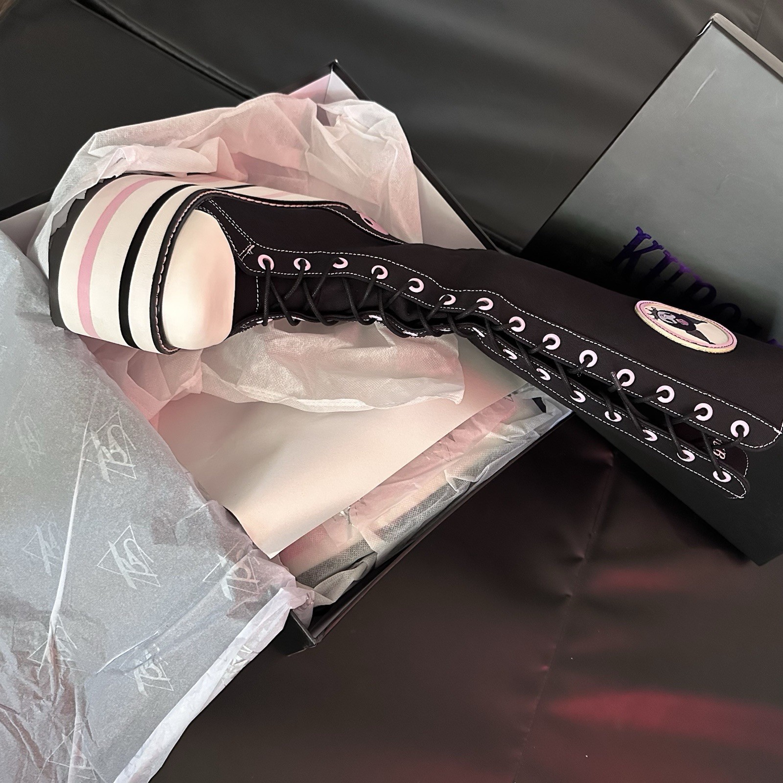YRU x Kuromi Detention Platform Boots Black Pink White Women’s New In Box Size 9