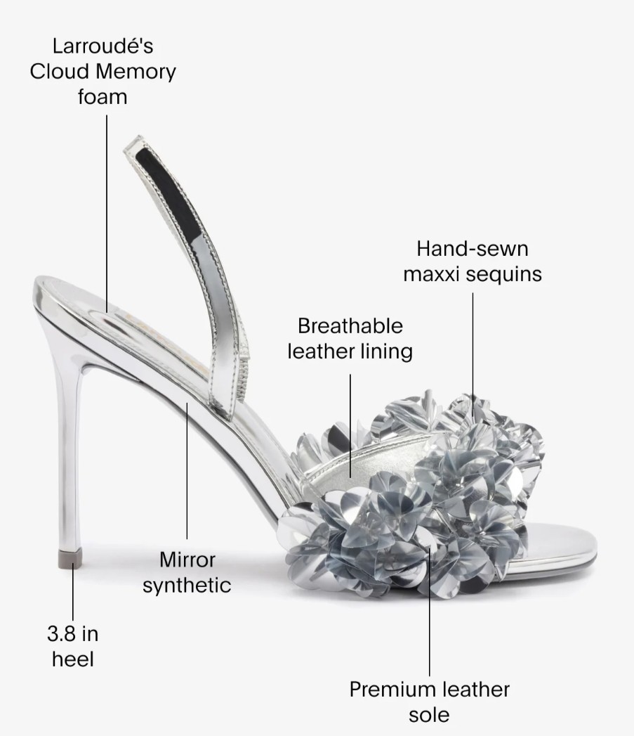 Womens Larroudé Morgan Sandals Silver Specchio Size 10 Stiletto Sling Back…