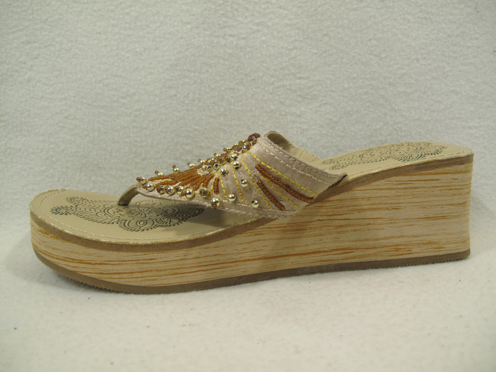 Skechers USA~Women’s Somethin’ Else Jaunt~Beaded~Wedge~Thong~Sandal~ Size 10.5