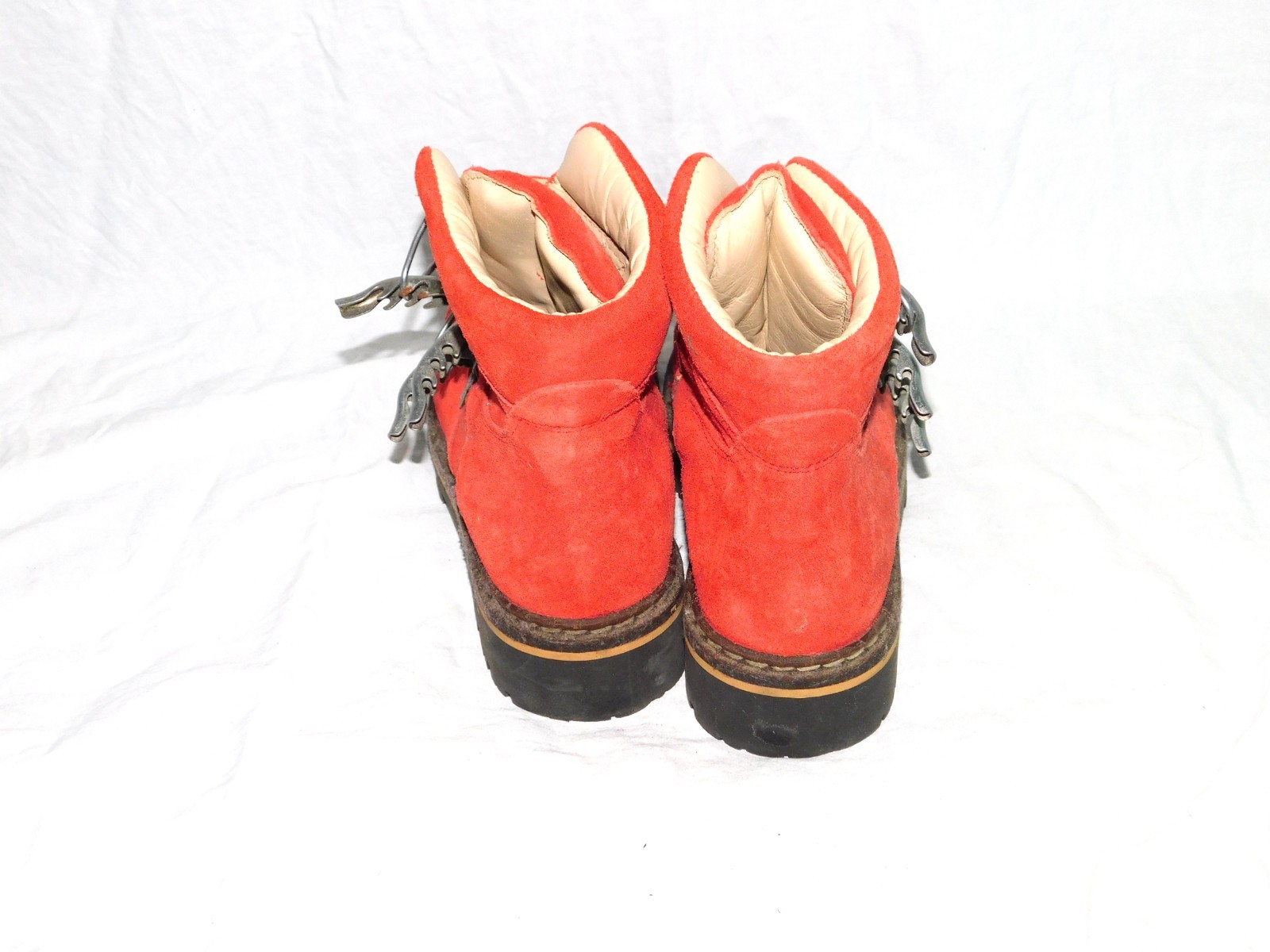 Vintage GEIER WALLY 38 7.5 8 Austria Red Suede Hiking Boots Metal Buckles Woman