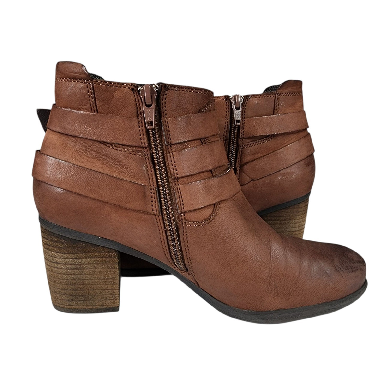 Josef Seibel Britney Ankle Boot 38 7-7.5 Women Brown Leather Straps Buckle 2.75″