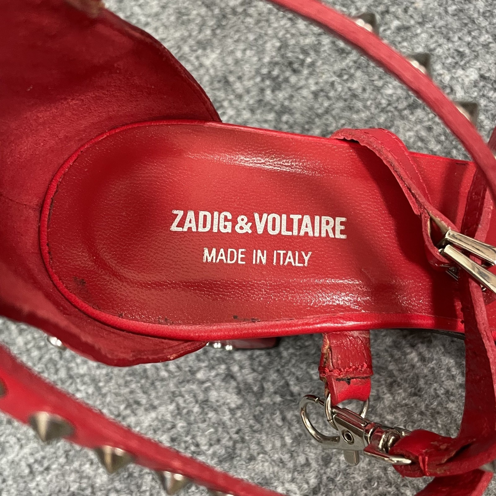 Zadig & Voltaire Block Heel Sandal May Stud Sz EU36 Chunky Red Fits US 6.5 Goth