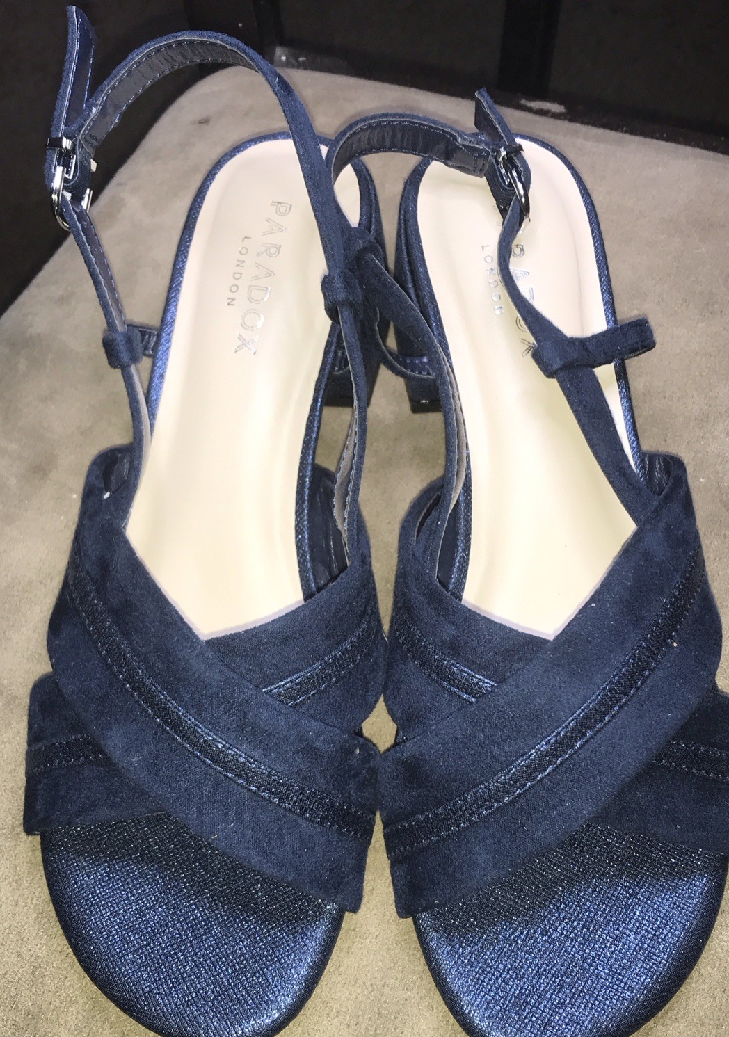 PARADOX LONDON Navy Suede Strappy Buckle Ankle Strap Block Sandals US 8