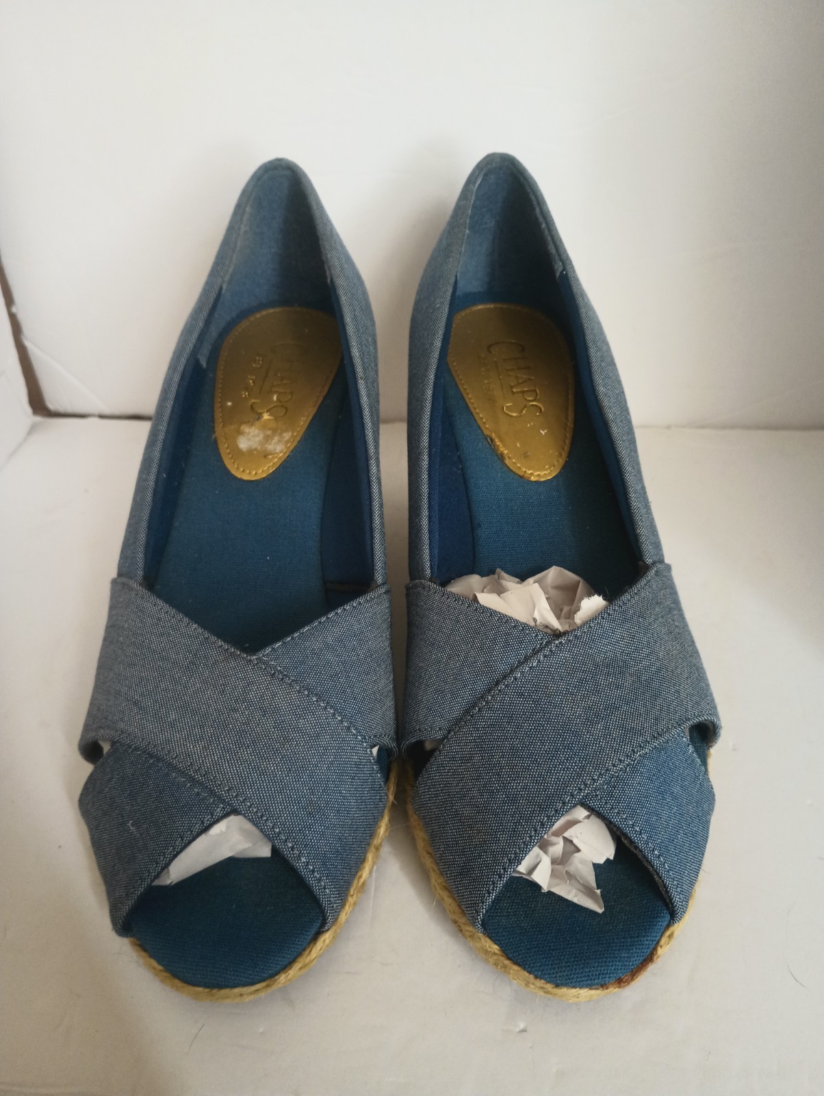 Chaps Daytona Espadrille Wedge Sandal Blue Chambray Size 8.5B