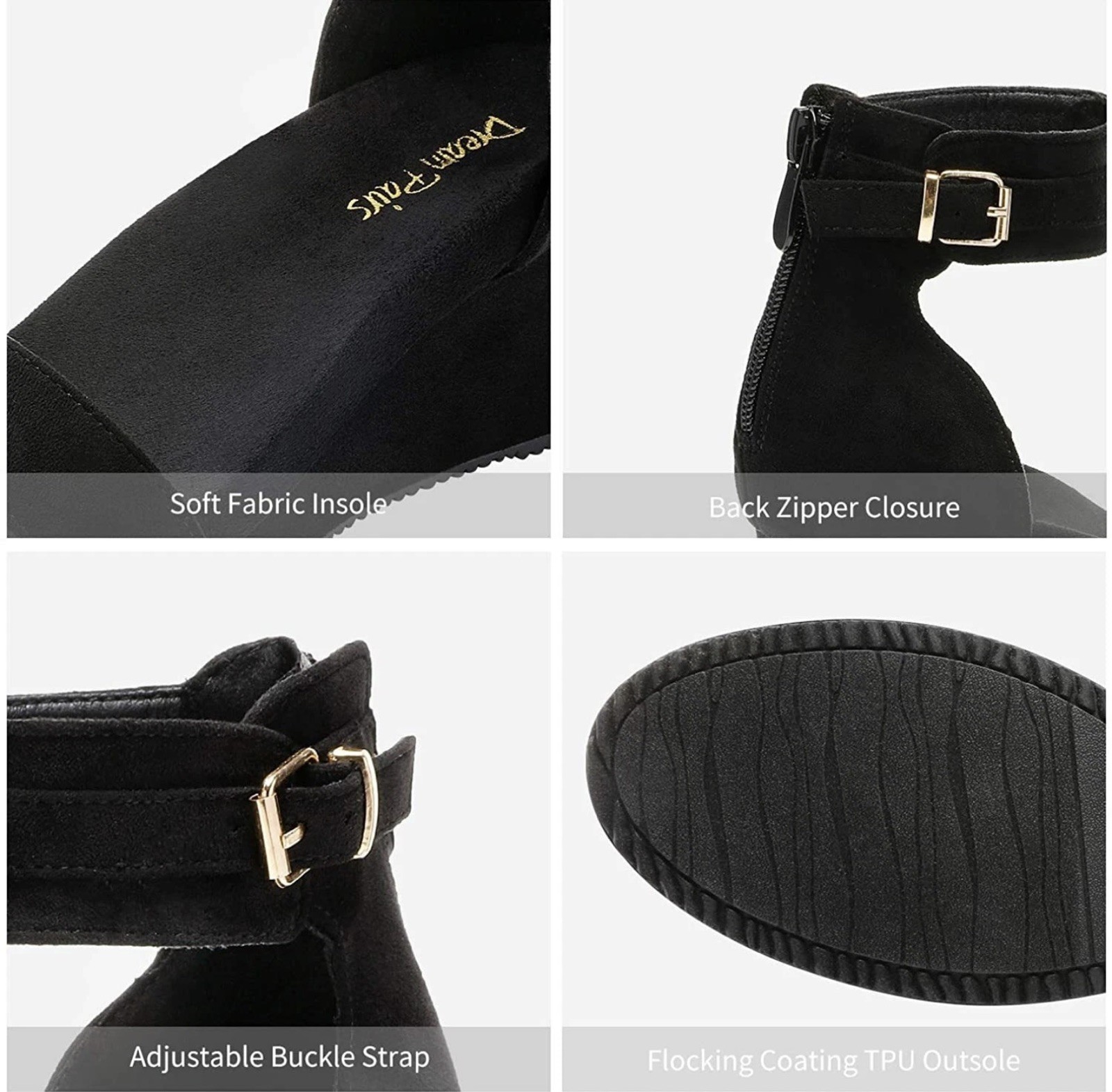 Women Platform Wedge Sandals Ankle Strap Open Toe Back Zipper Sandals