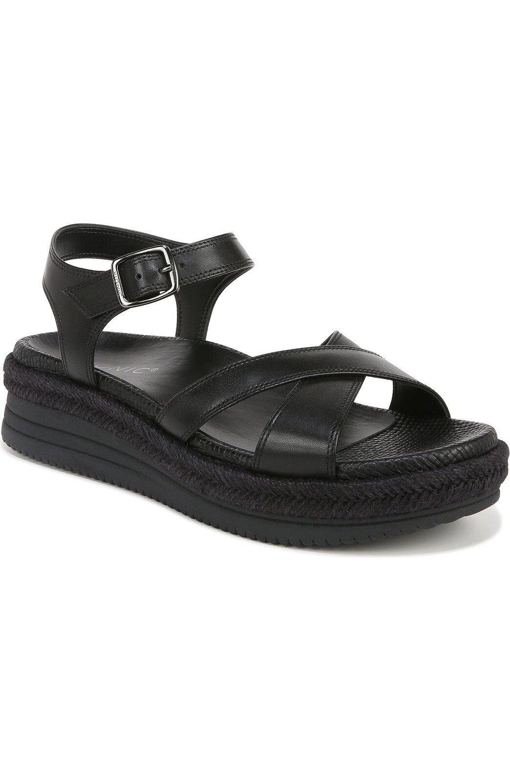 NEW Vionic Mar Women’s Black Leather Ankle Strappy Platform Sandal Size 8.5