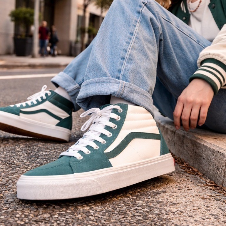 Vans Sk8 Hi Suede Canvas High Top Sneakers 8 9.5 Teal White Skate Streetwear