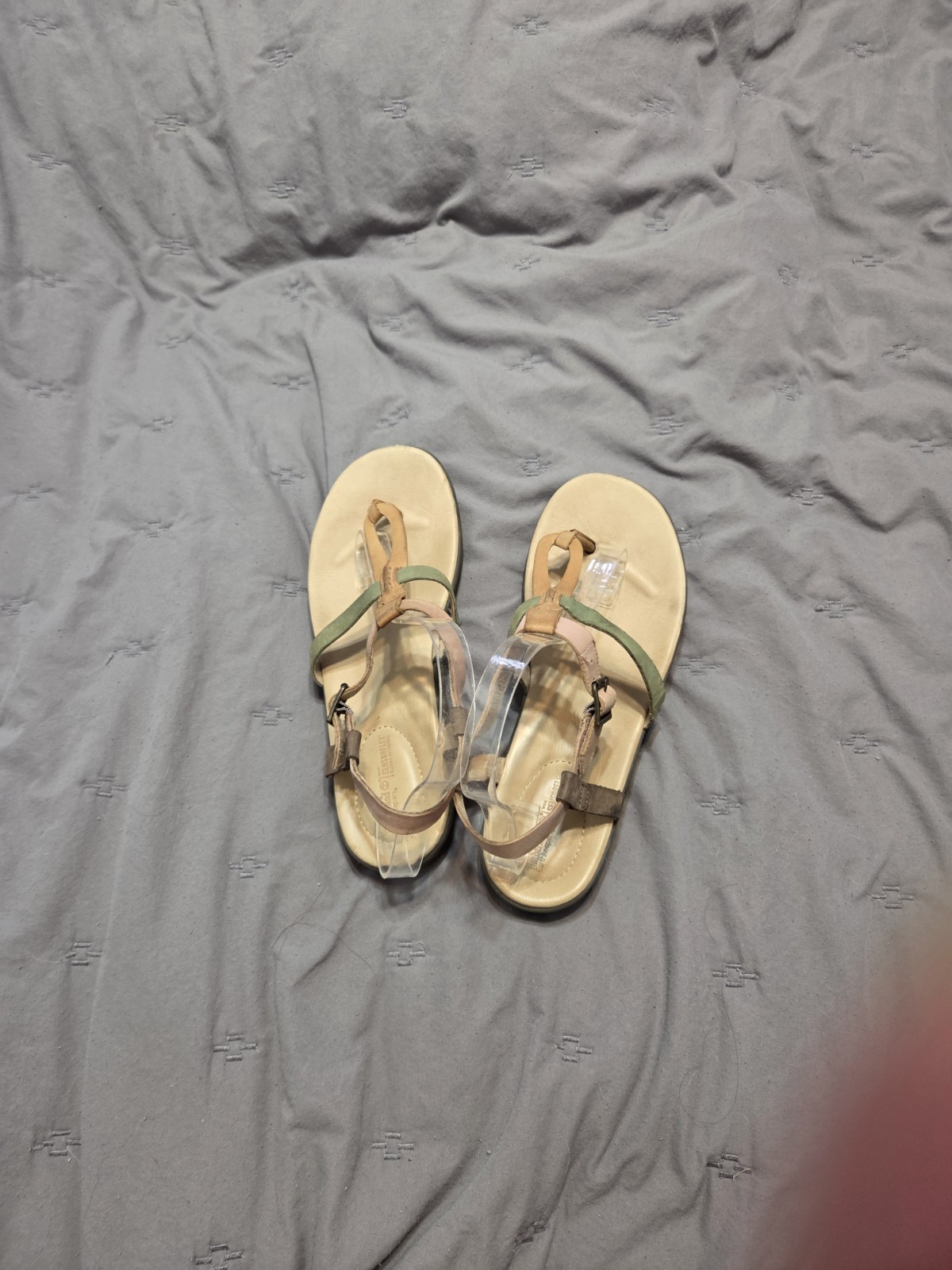 Timberland Branford Ankle Thong Sandals Leather Tan Green Pink 9 Boho Fairy
