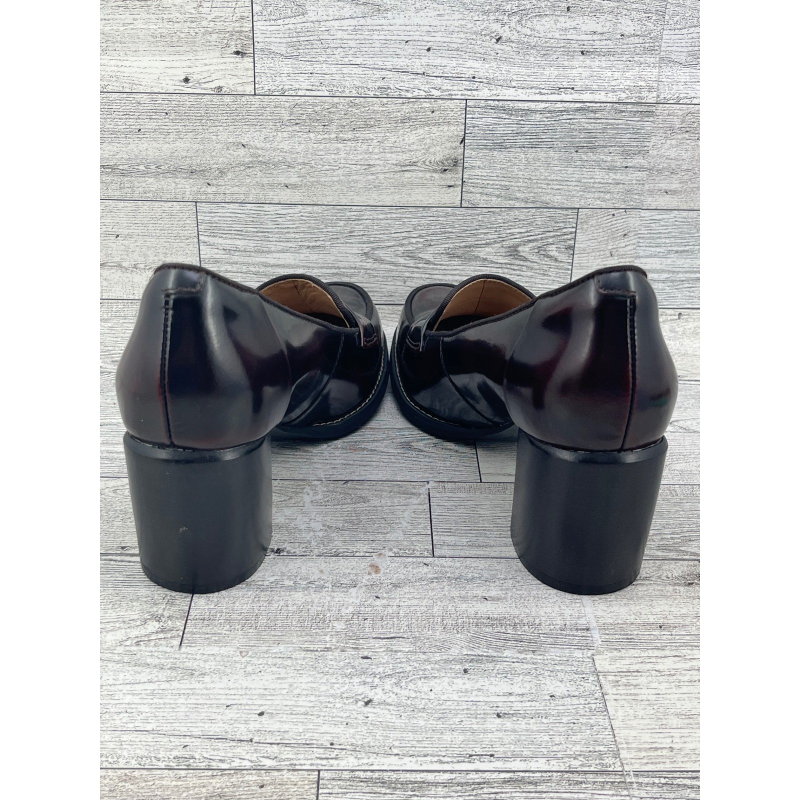 Clarks Artisan Women Burgundy Leather Block Heel Penny Loafers Size 6M