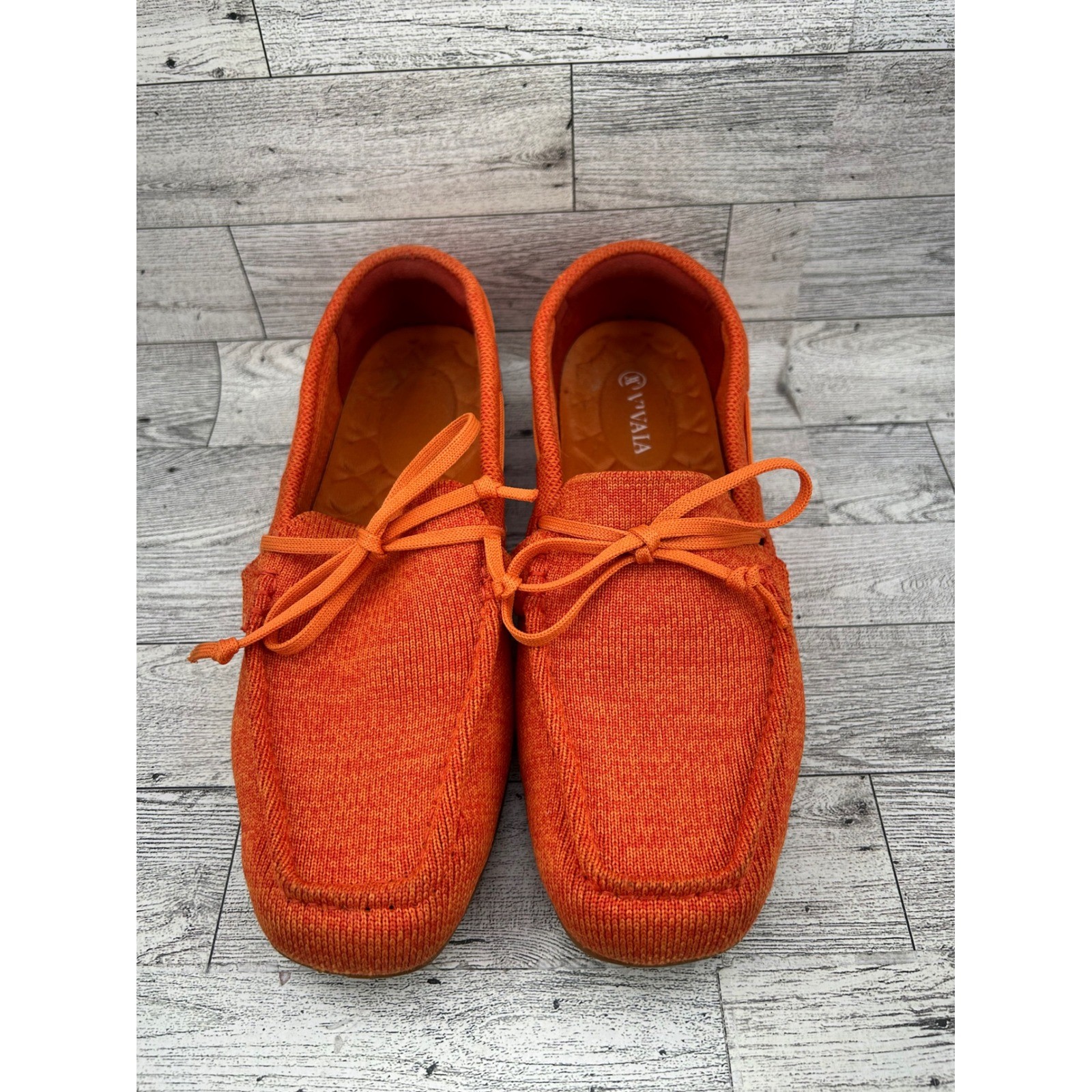 Vivaia Orange Knit Square Toe Loafers Women EU 38.5 US 7.5 Driving Mocs Bow