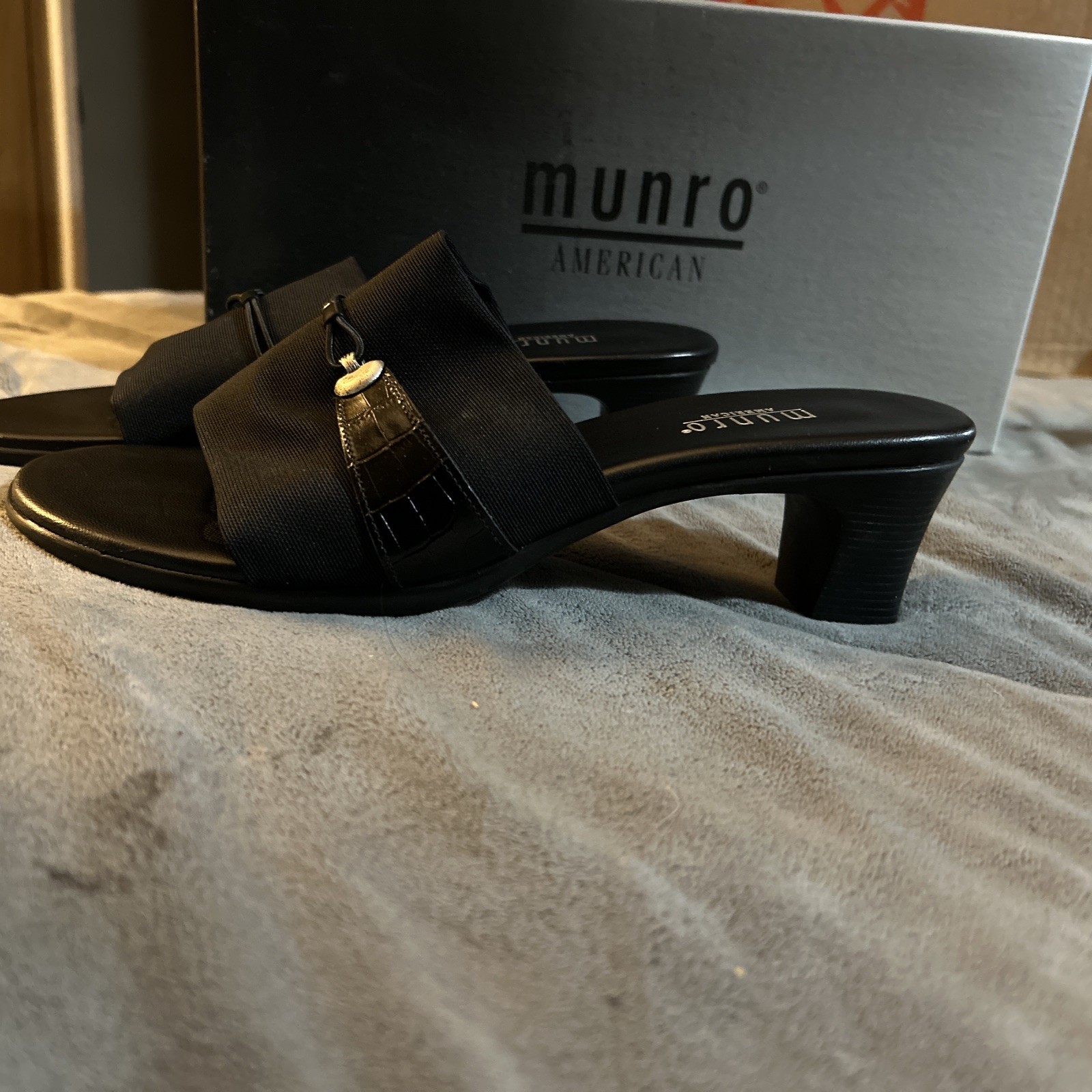 Y2K MUNRO Jill Black Stretch Slides Women’s 9.5 W 2 3/4 In Heel Made In USA