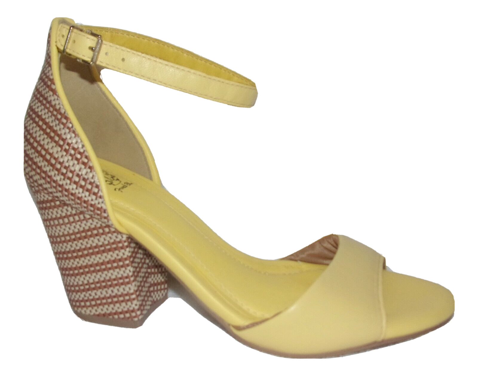 NEW FRENCH BLU TWILIGHT YELLOW HEELS OPEN TOE ANKLE STRAP SANDALS