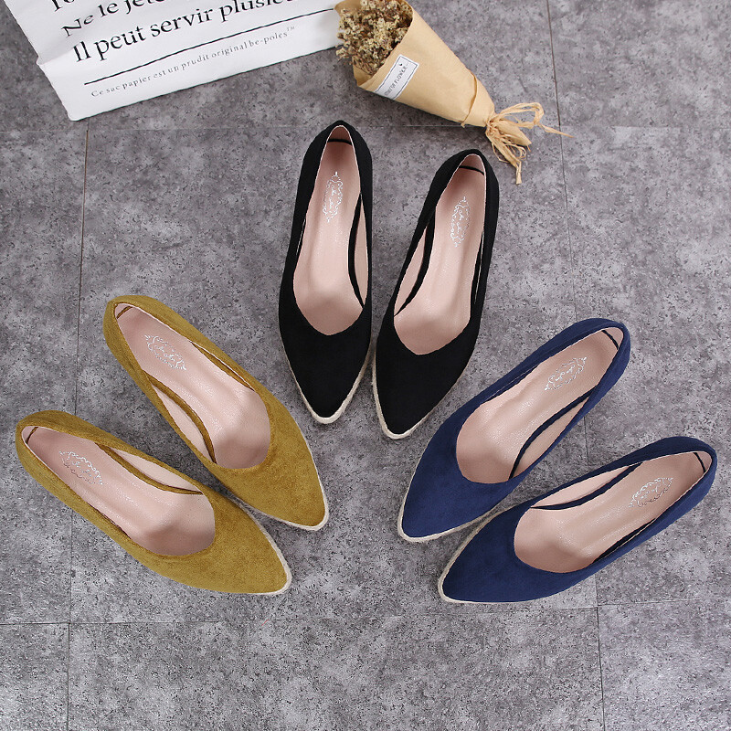 Pointed Toe Wedges Heel Slip On Espadrille Suede Black Women Princess Shoes 42