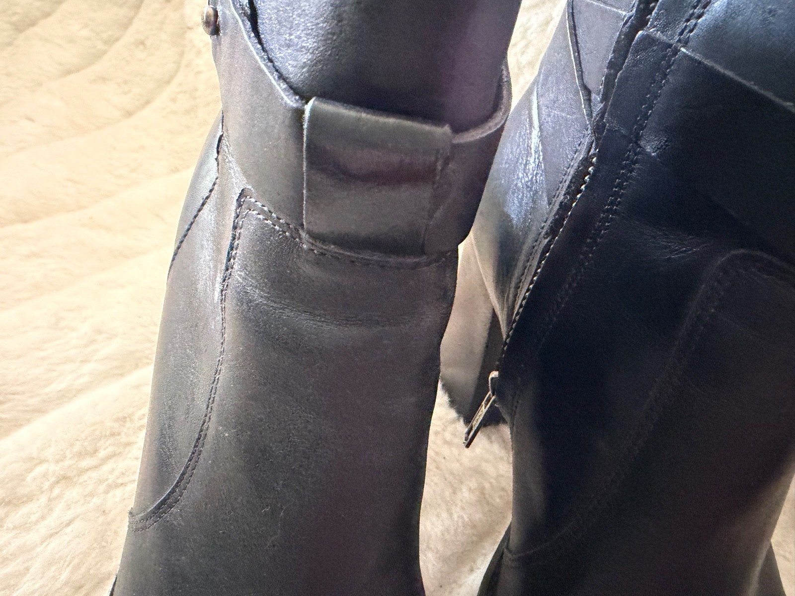 MADEWELL SIZE 8.5 Leather Black Ankle Boot Block Heel Band Stud Zip