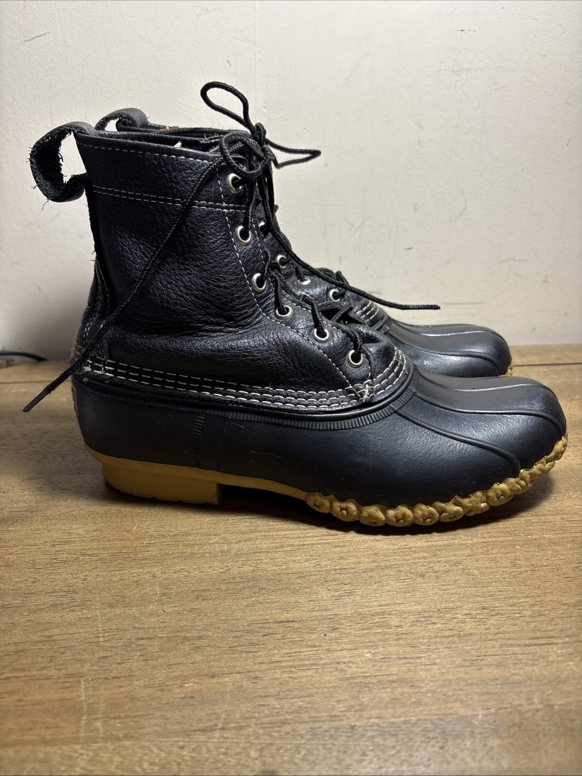 LL Bean Leather Duck Boots Waterproof Snow Rain Black W9 Made In USA 212880