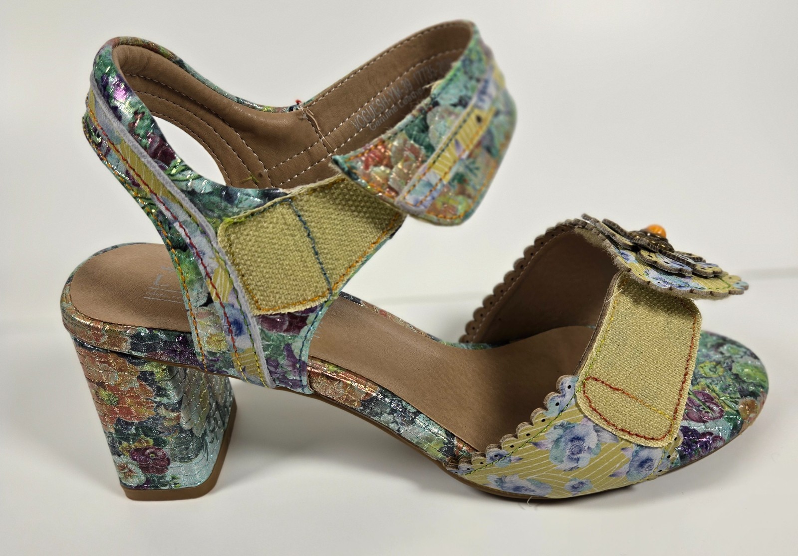 L’Artiste Spring Step Vogeush Floral Heeled Sandal Sz 8.5 (39) Boho Wedding EC