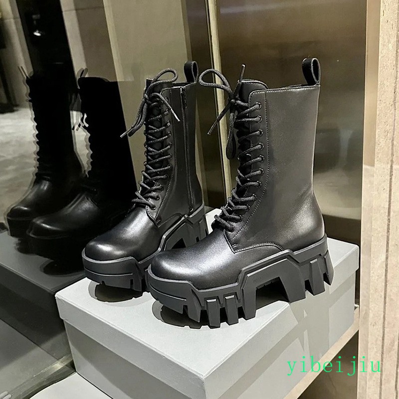 Womens Punk Gothic Lace Up Ankle Boots Platform Thick Sole Heel Shoes Motorcycle