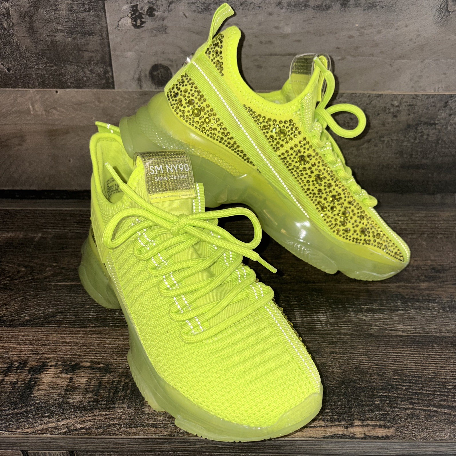 Steve Madden Sneakers Womens Maxima Lime SM NY90 Bejeweled Size 7 M $120