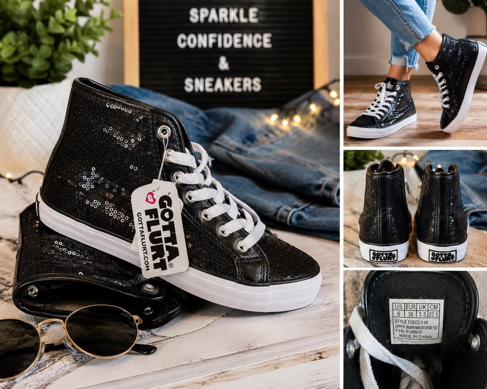 Gotta Flurt Black Sequin High Top Sneakers – Women’s Size 6 – New With Tags