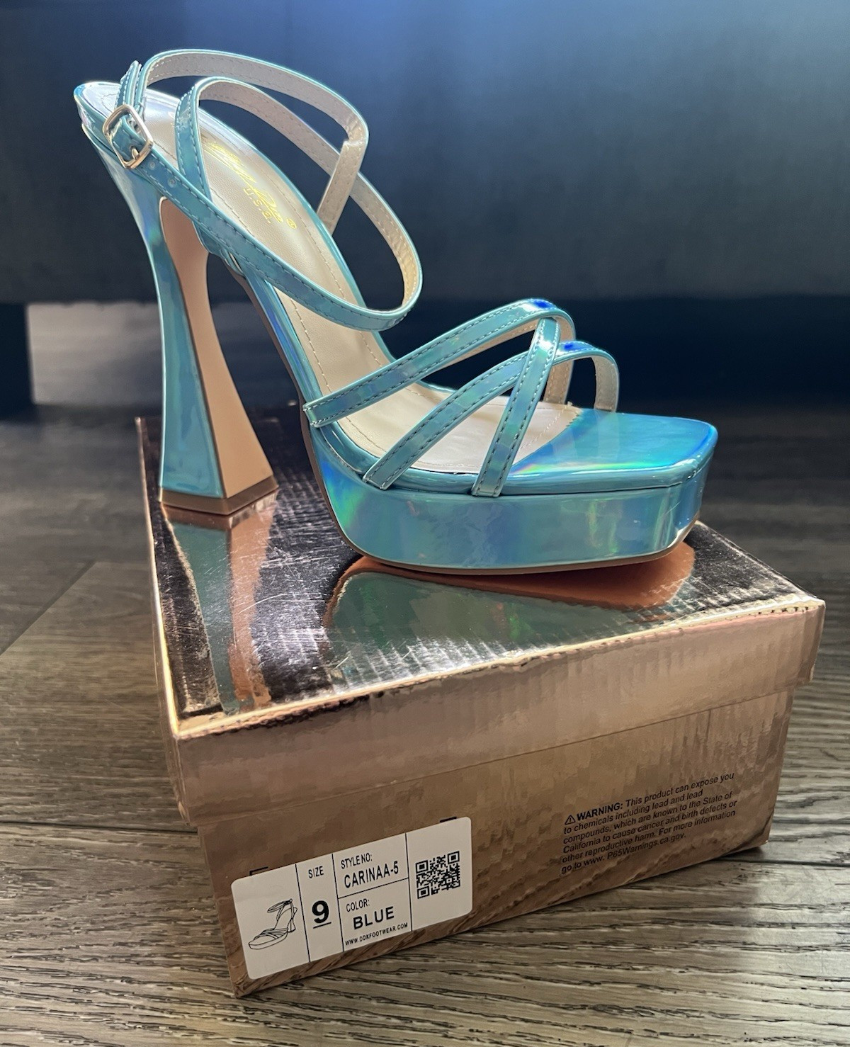 Soda Women’s 9 Blue Polyethylene Platform Strappy Ankle Strap Buckle Heels