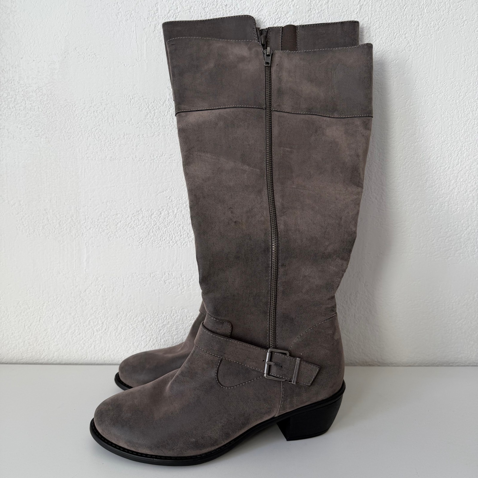 New Torrid Taupe Brown/Gray Faux Leather Knee Heeled Boots – Size 11WW