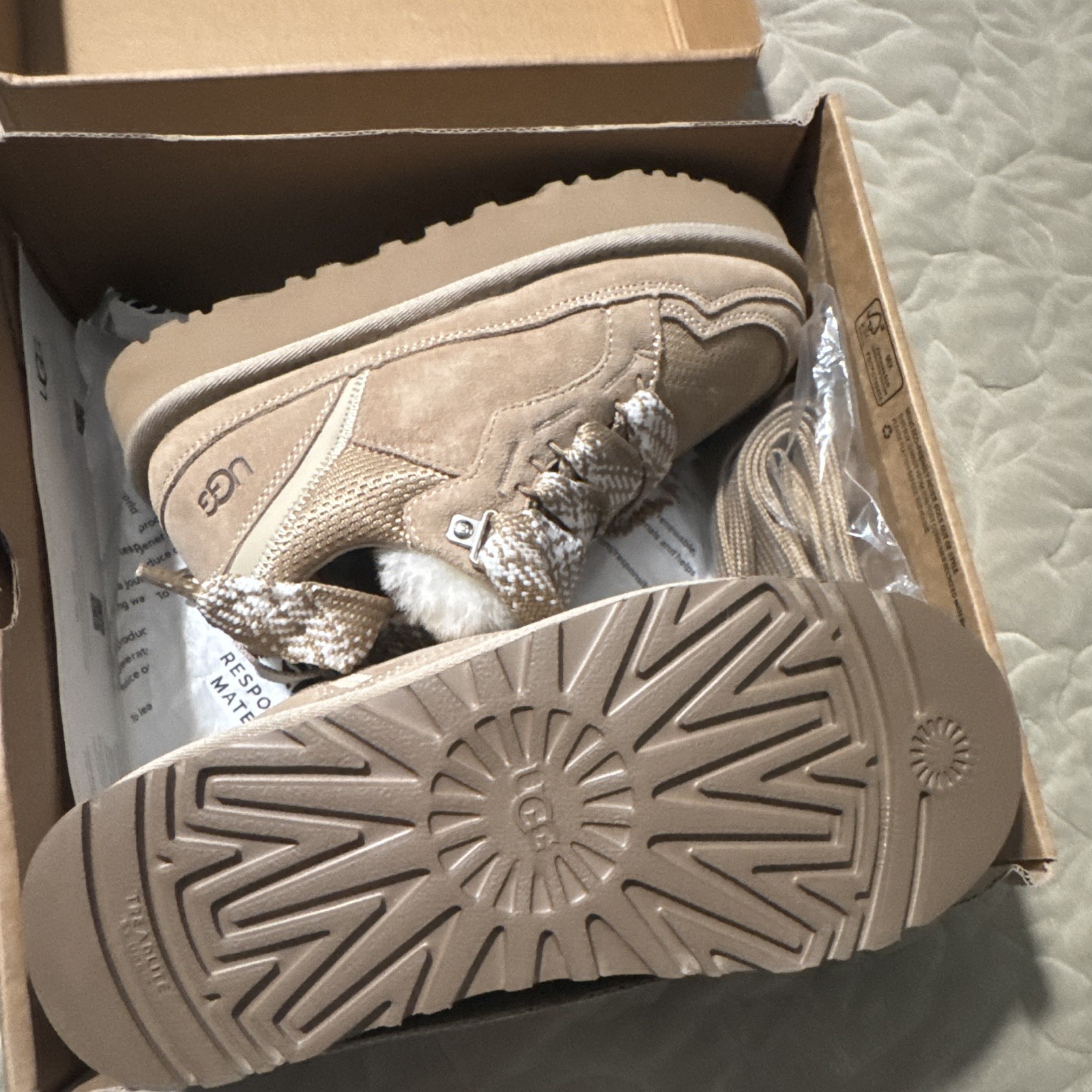 UGG Beige Unisex Adults Low Top Lace-Up Athletic Sneaker, New with Box