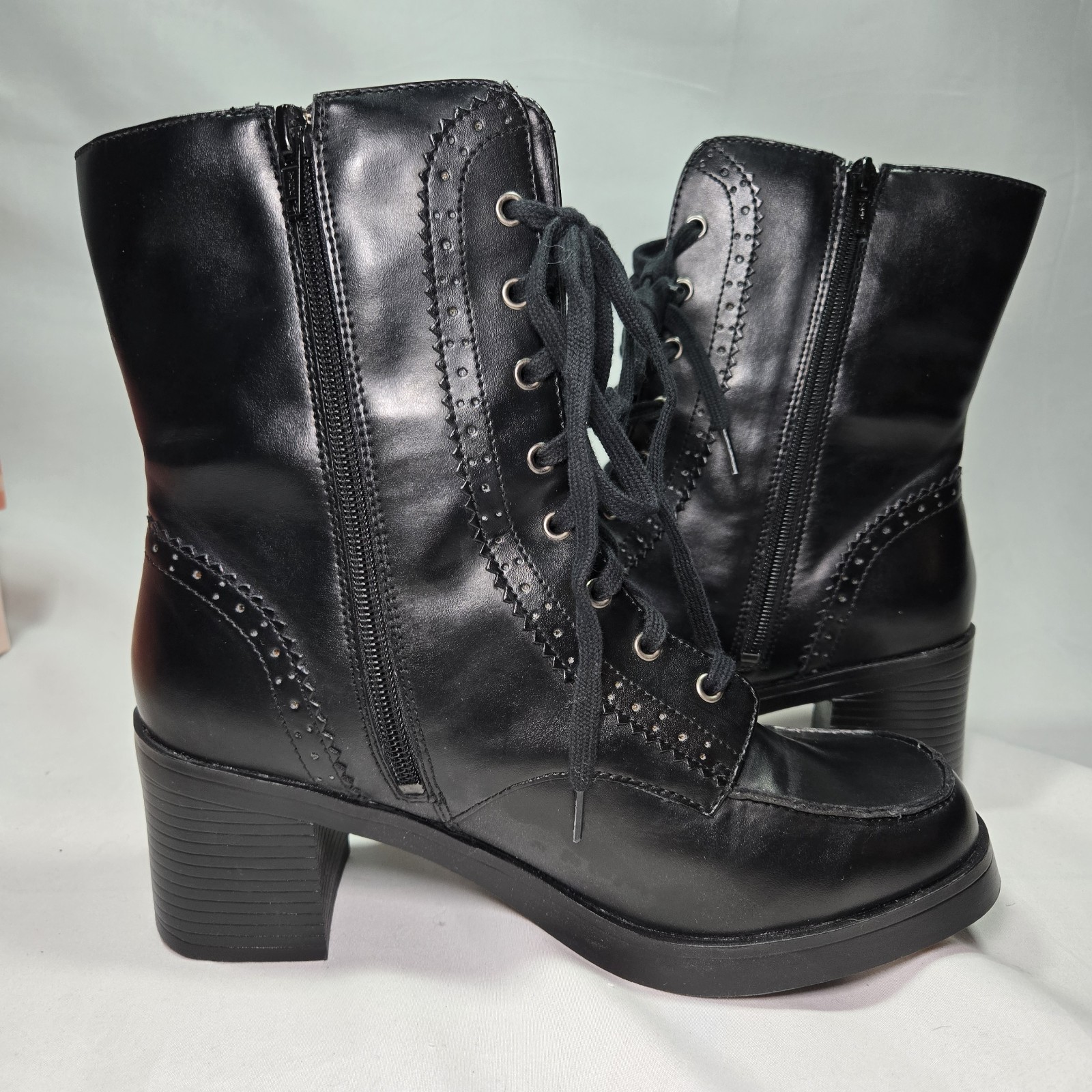 MUDD Womens 11 Tribune Black Boots Chunky Block Heel Punk Rock Emo 90s Y2K