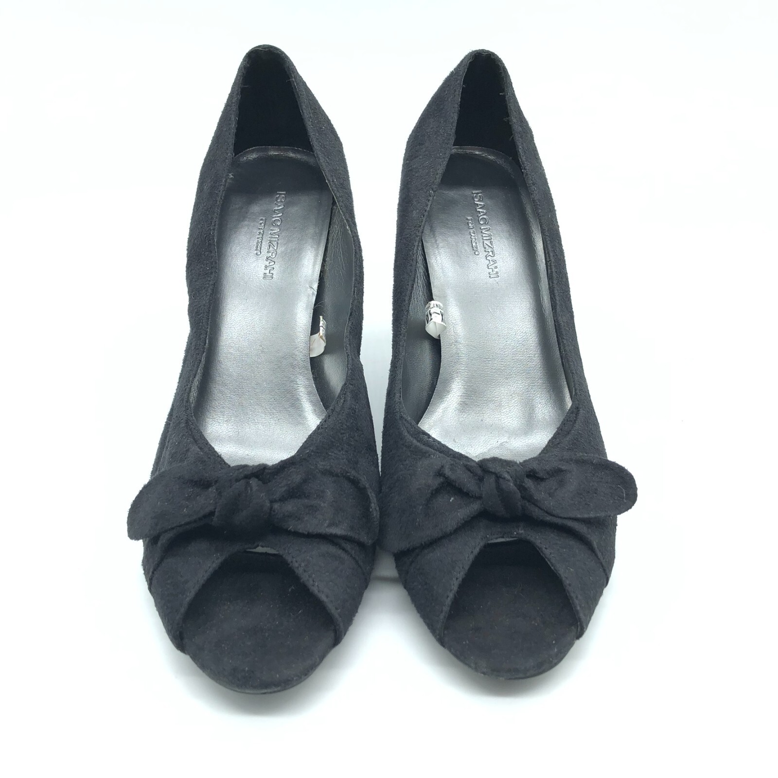 Isaac Mizrahi for Target Gabi Heels Peep Toe Bow Faux Suede Slip On Black Size 9