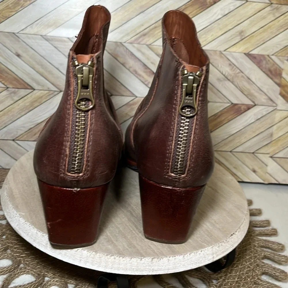 Kork Ease Brown Leather Kissel Ankle Boots Wrinkle Slouch Block Heel 6M Comfy