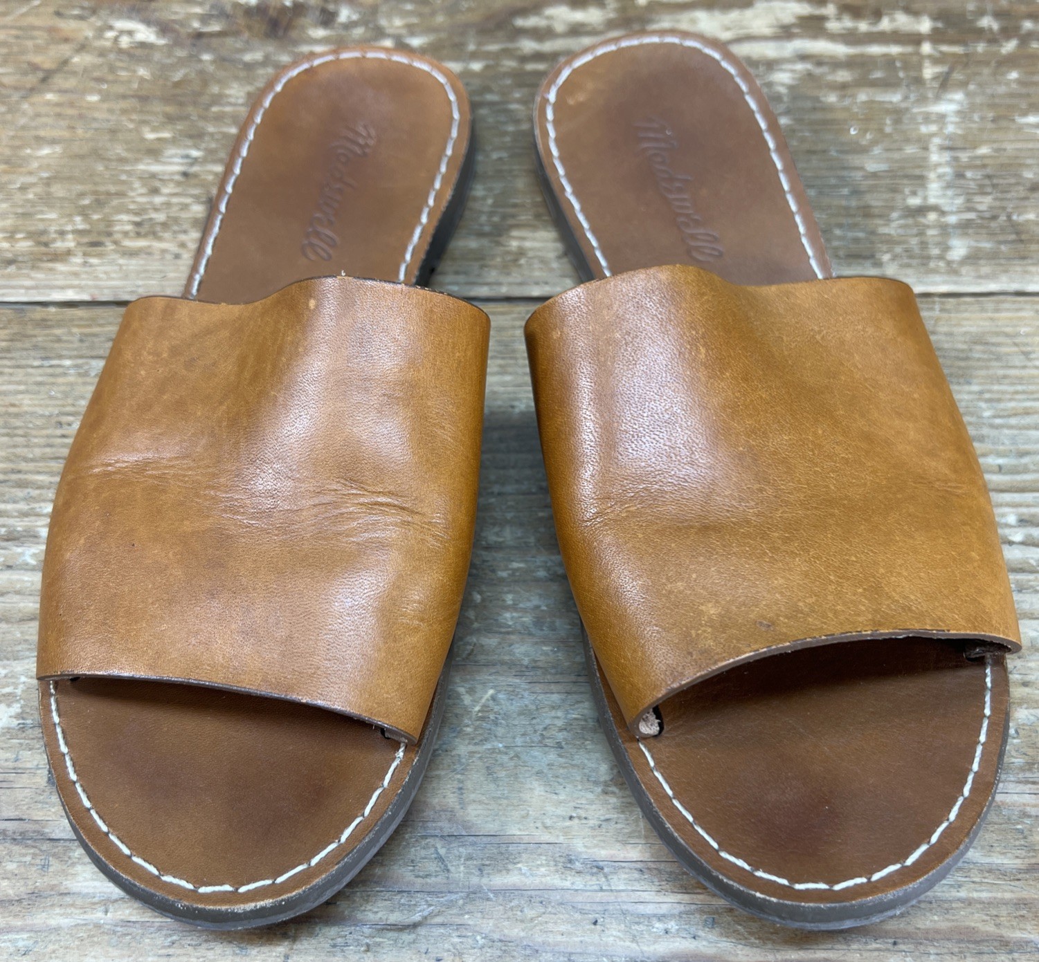 Madewell The Boardwalk Post Slide Sandals Brown Leather Slide Boho Size 7 M