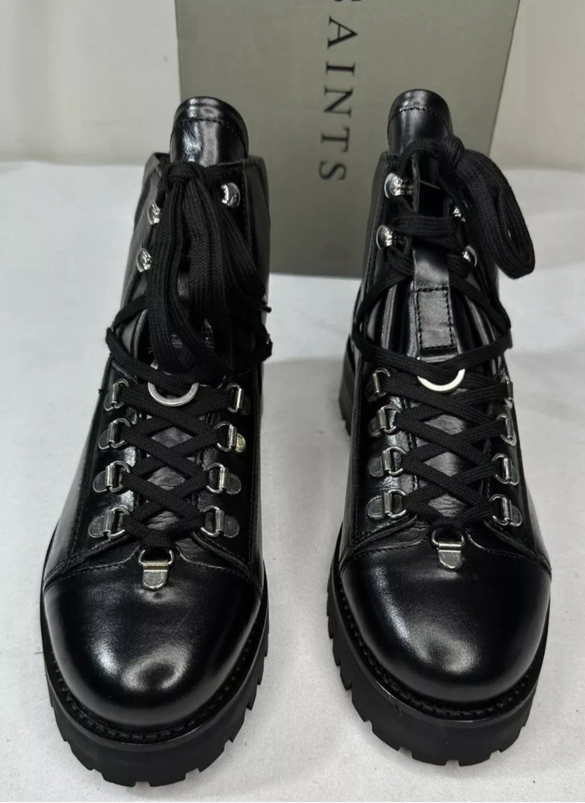 NWB AllSaints Womens Bootie Black 7M Lia Calf Leather Drawstring Boots