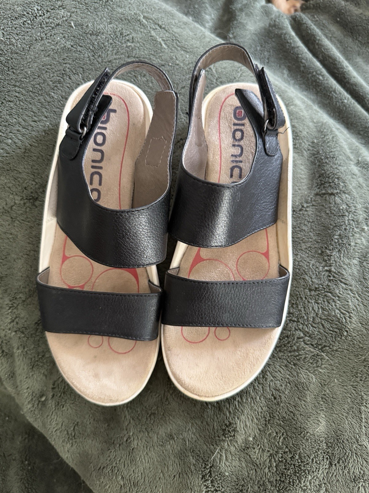 Bionica Yolanda Leather Platform Wedge Sandals Black Womens 6M Comfort