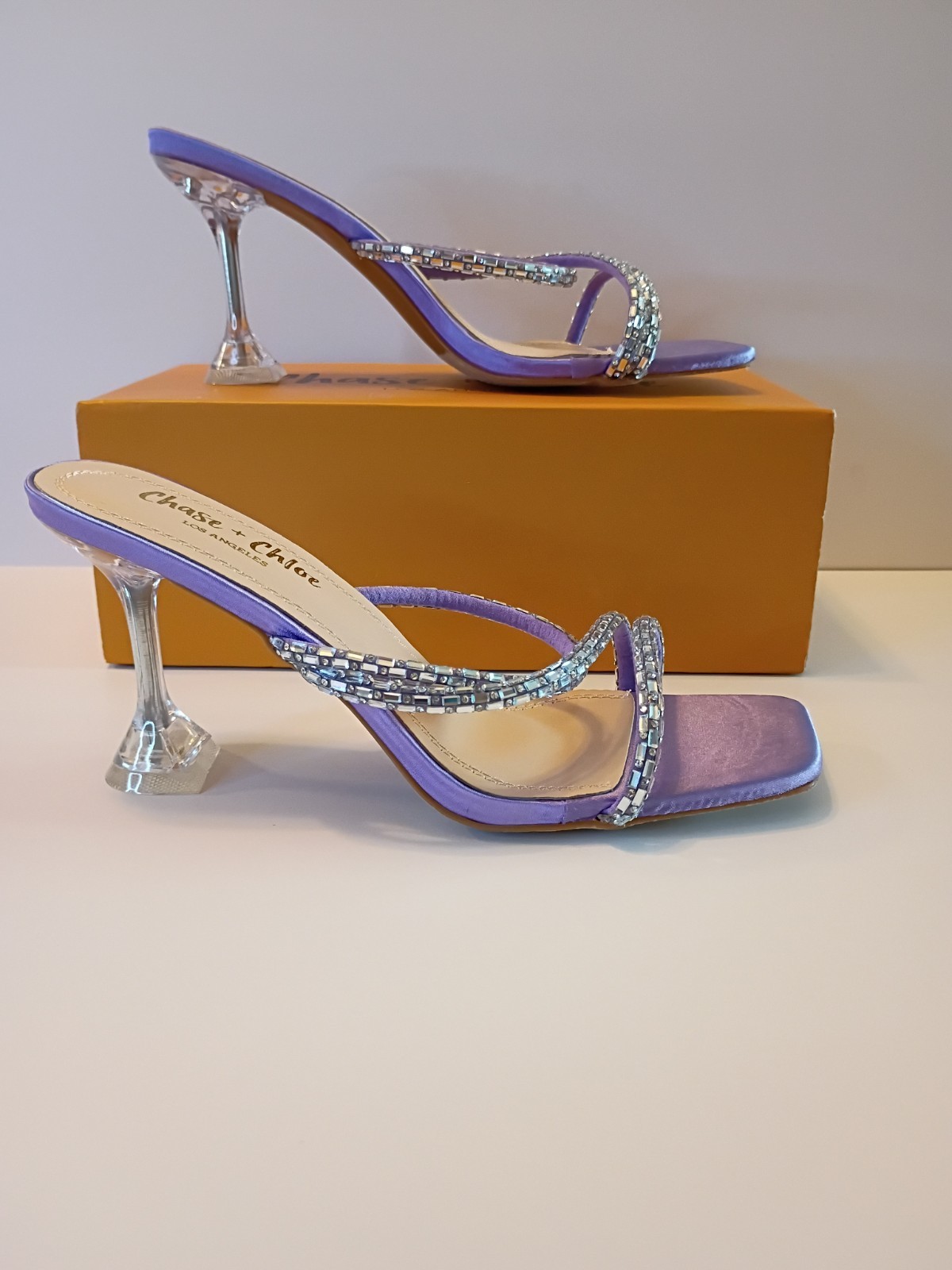 Chase + Chloe Women’s Satin High Heel Sandles Size 7.5 Purple Open Toe
