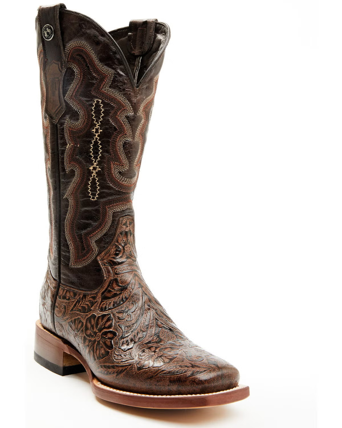 Tanner Mark® (Women’s 6.5 B) Hand Tooled Floral Western Boots in Brown – $210