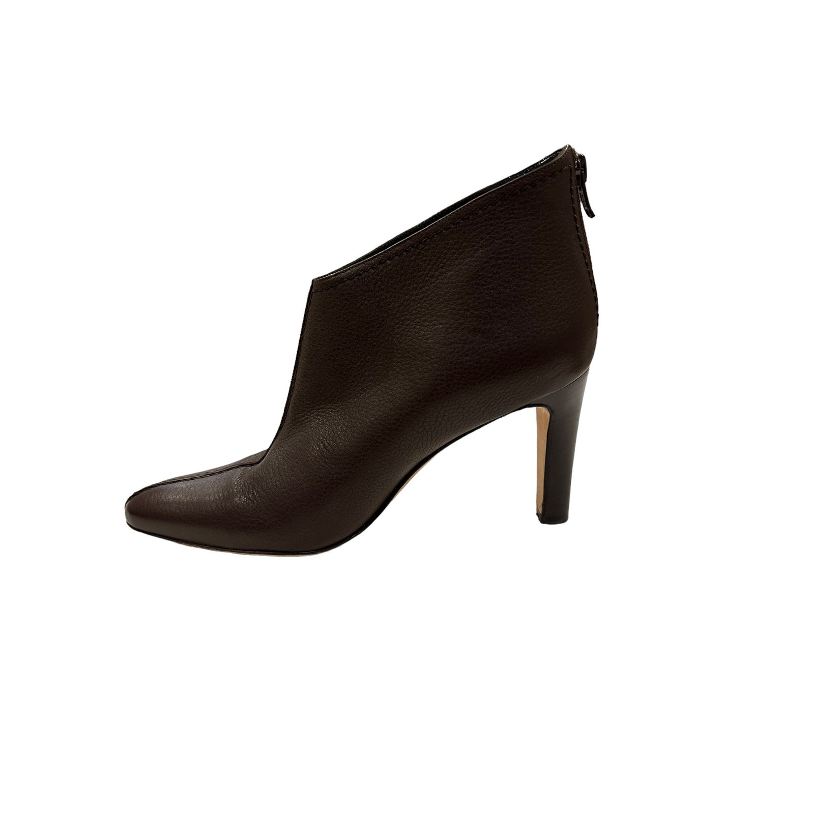 Manolo Blahnik Brown Semi Pointed Toe Leather Heeled Ankle Booties Size 37 US 7