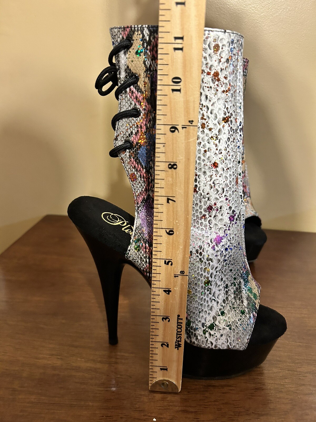 Size 8 Pleaser Delight SP1018 Sparkle Snakeskin 6” Heels Women’s NEW