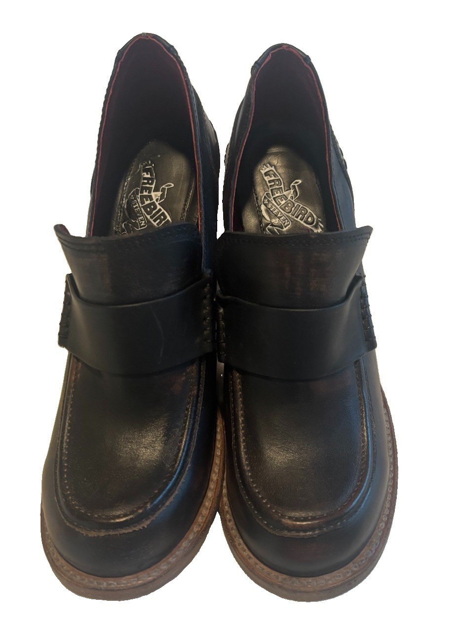 Freebird By Steven Bellevue Black Leather High Heel Shoes Size 8.0 New