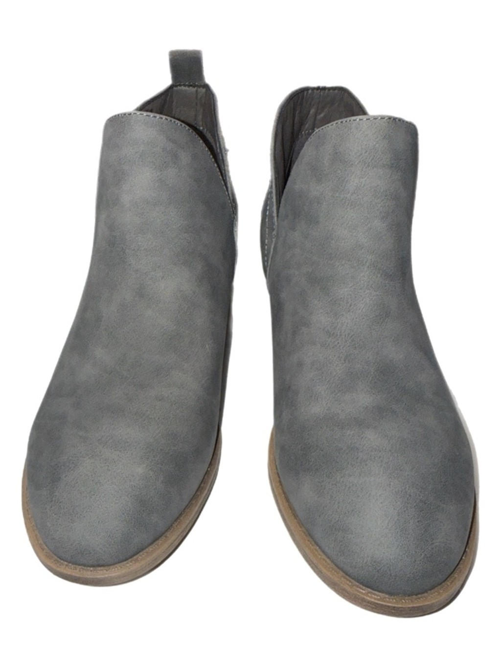 Vepose – Gray Ankle Boots – Stacked Heel – Slip‑On Cutout Booties – Women’s 8
