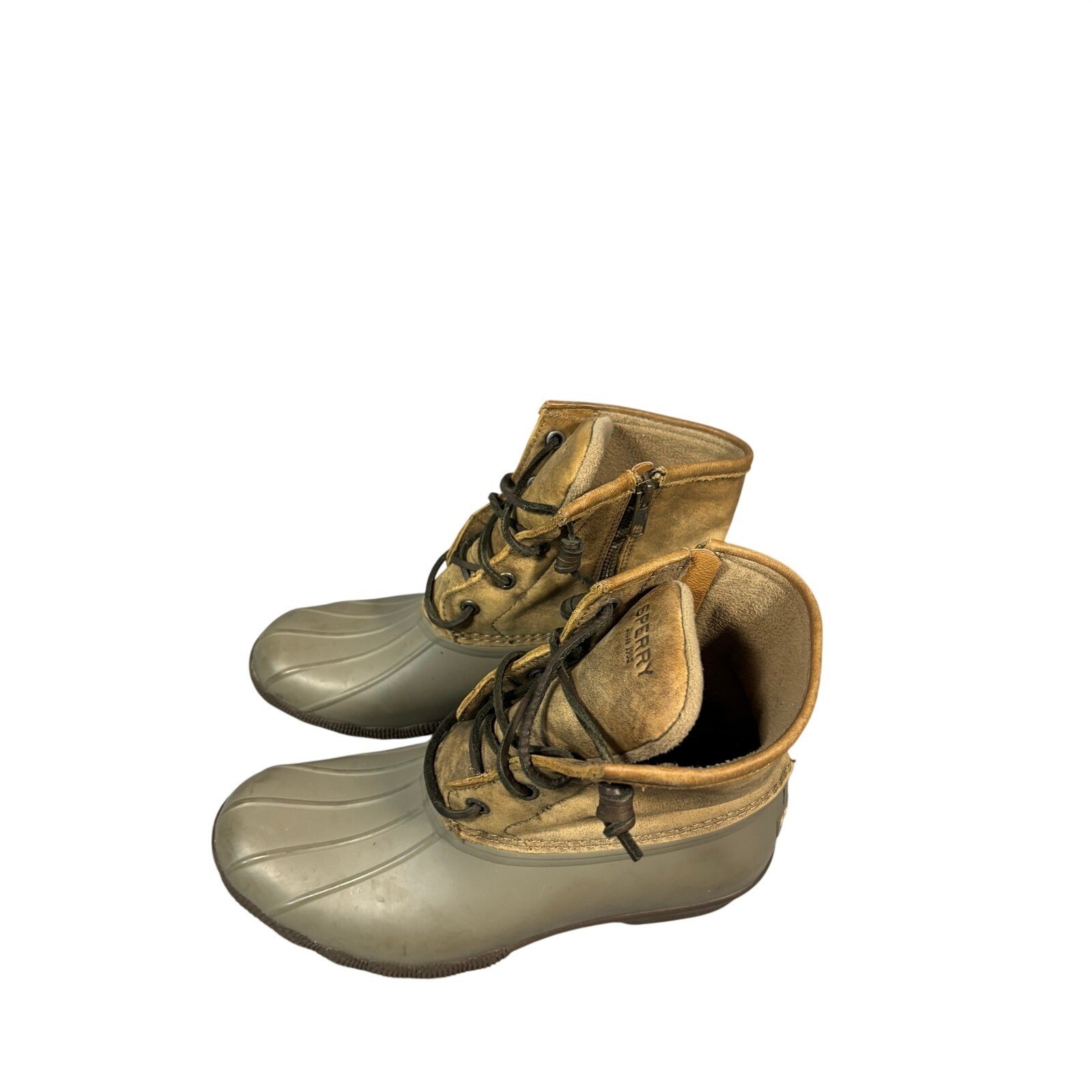 Sperry Top-Sider Women’s Waterproof Rubber Boot Tan Suede Lace Up Zip Size 7 M