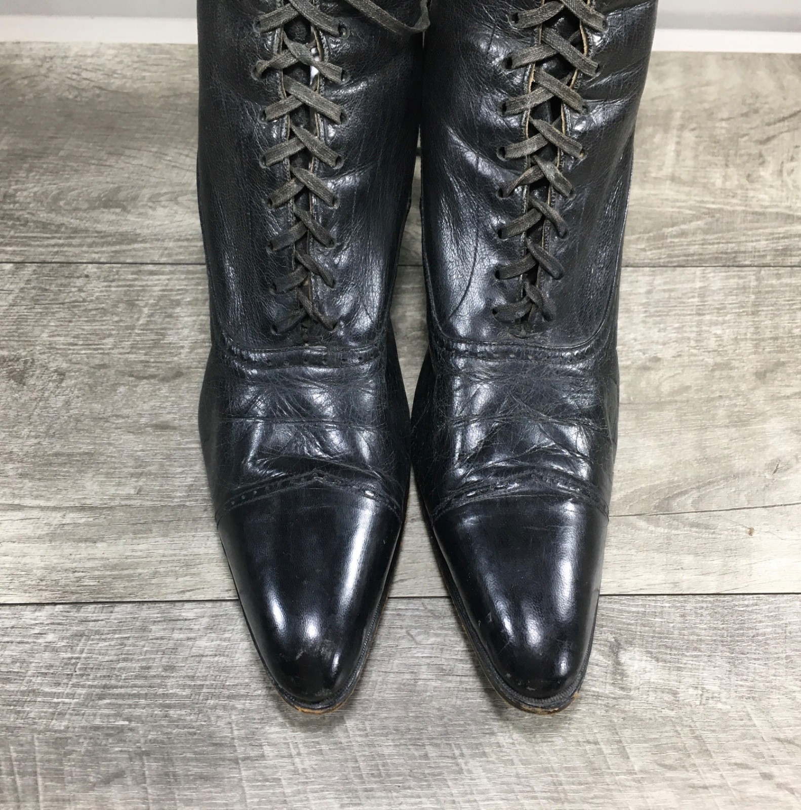 Womens Victorian Edwardian Granny 1900s Punk Grunge Lace Up Leather Boots 6.5
