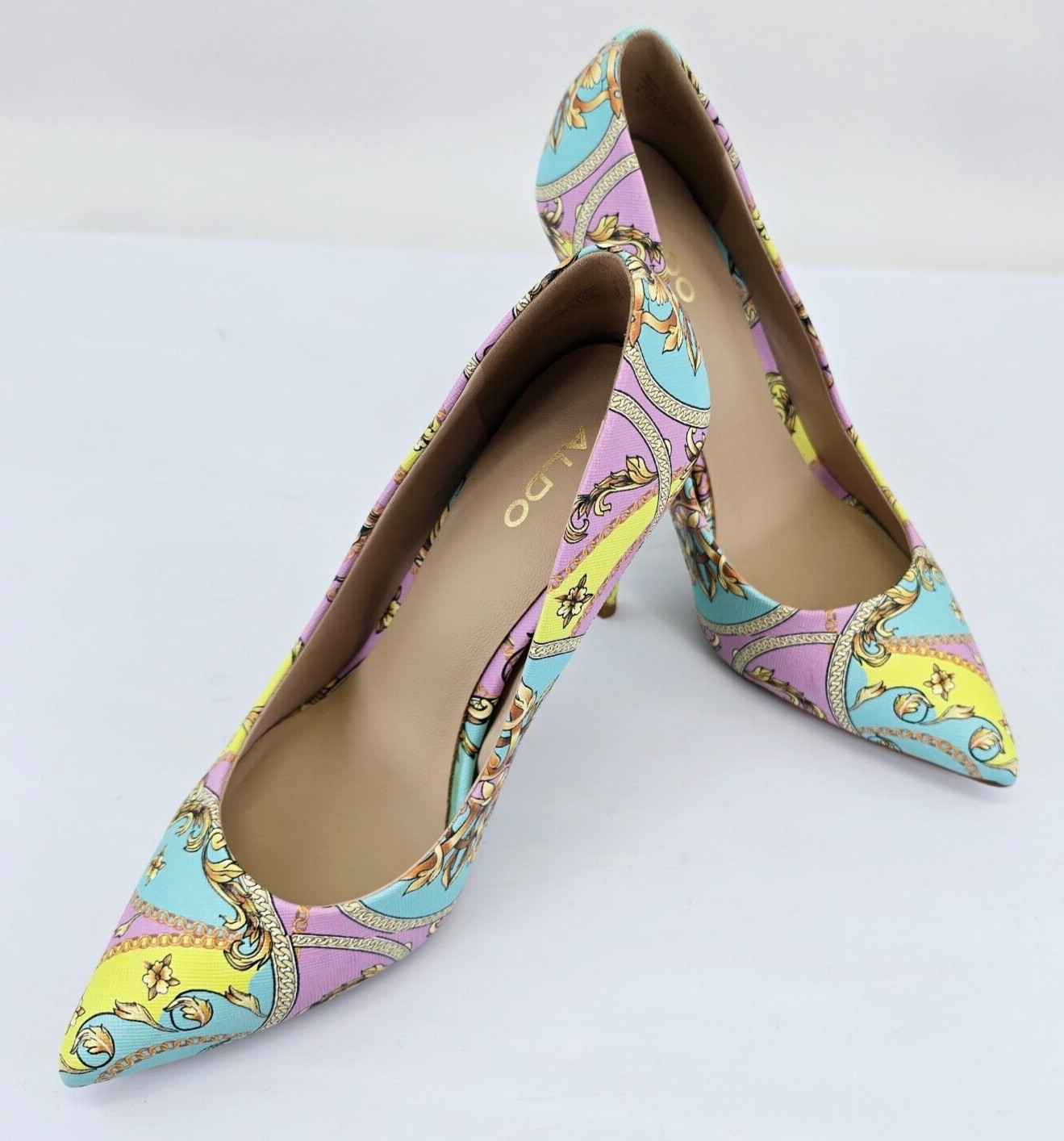 ALDO Stessy Multi Lavender Yellow Aqua Size 8 Women’s 4.25” High Heel Pumps