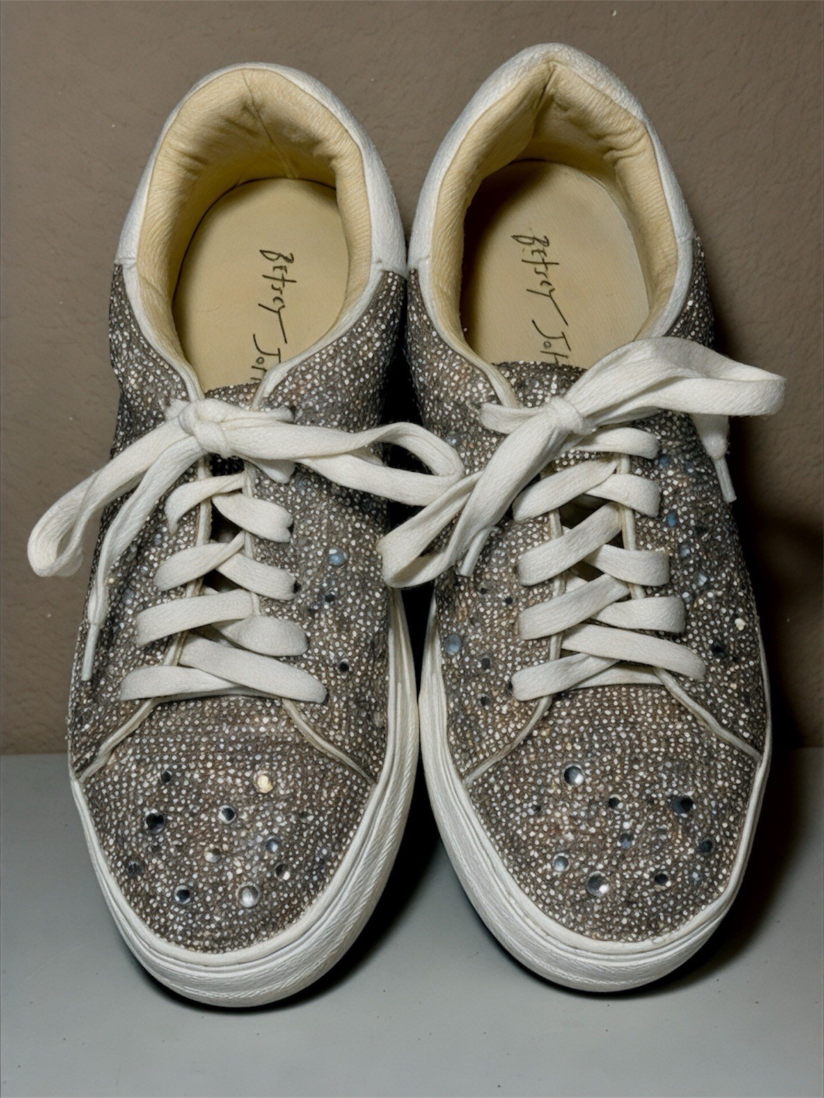 Betsey Johnson David’s Bridal Women’s Platform Sneakers – Crystal – Size 7