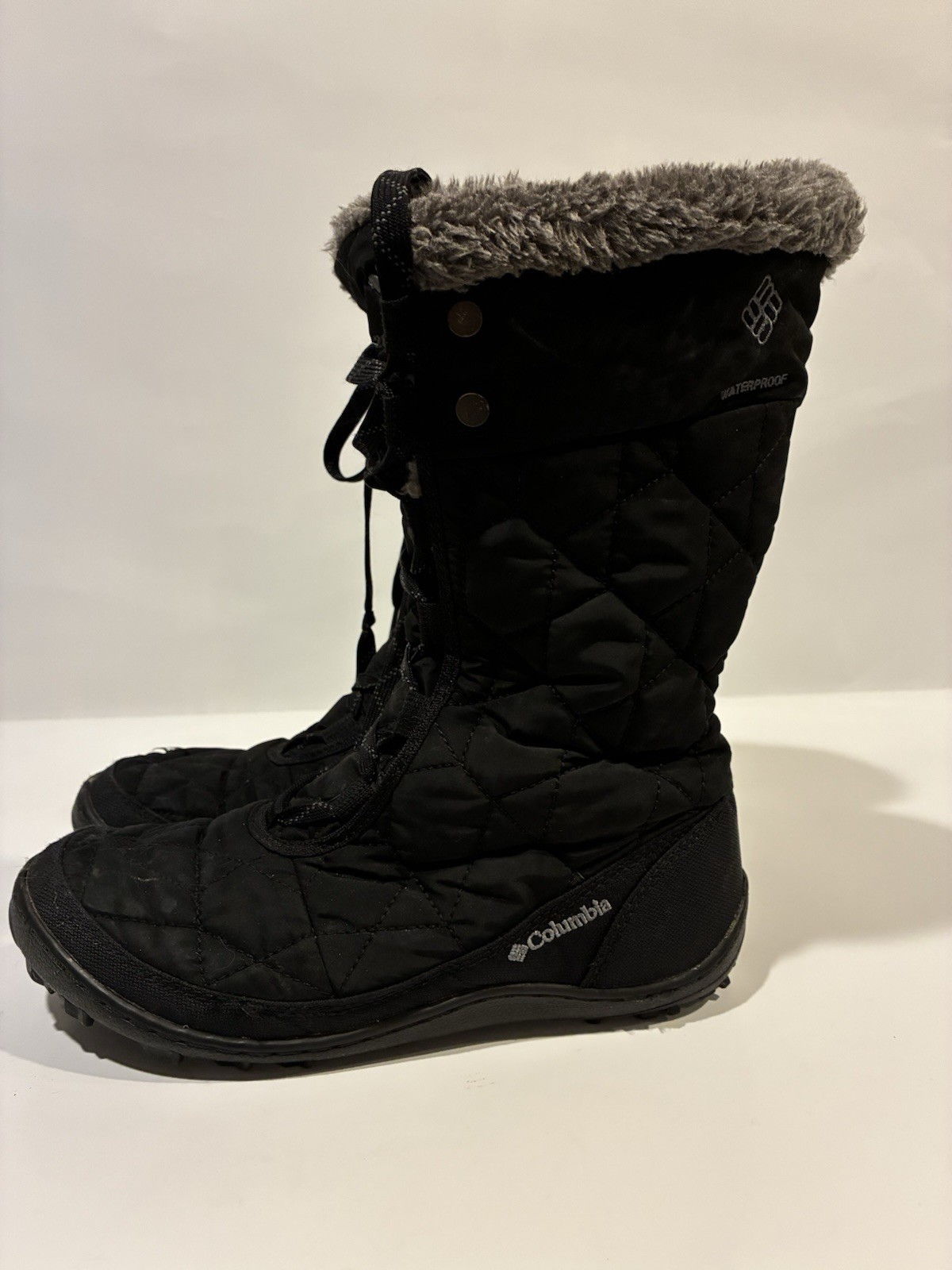 Columbia Minx Mid II Omni-Heat Black Quilted Faux Fur Winter Boots US Size 7