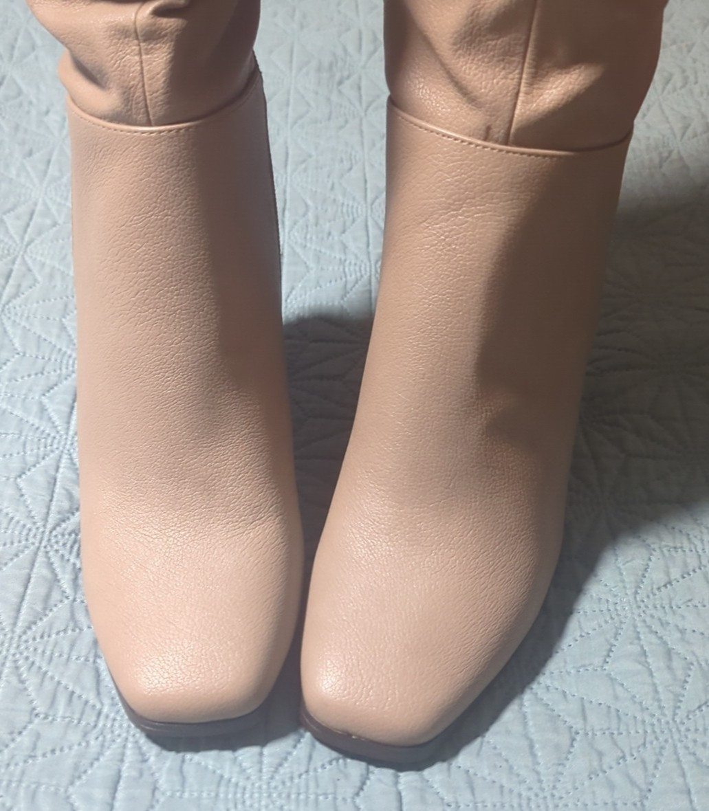 Justfab Rayanna Heeled Boots Ginger Sz 9.5 Taupe Inside Zipper Knee High NIB