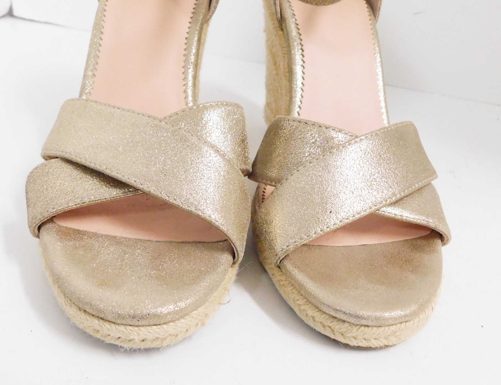 J. CREW Gold Metallic Leather Espadrille Jute Wedge Sandals 9