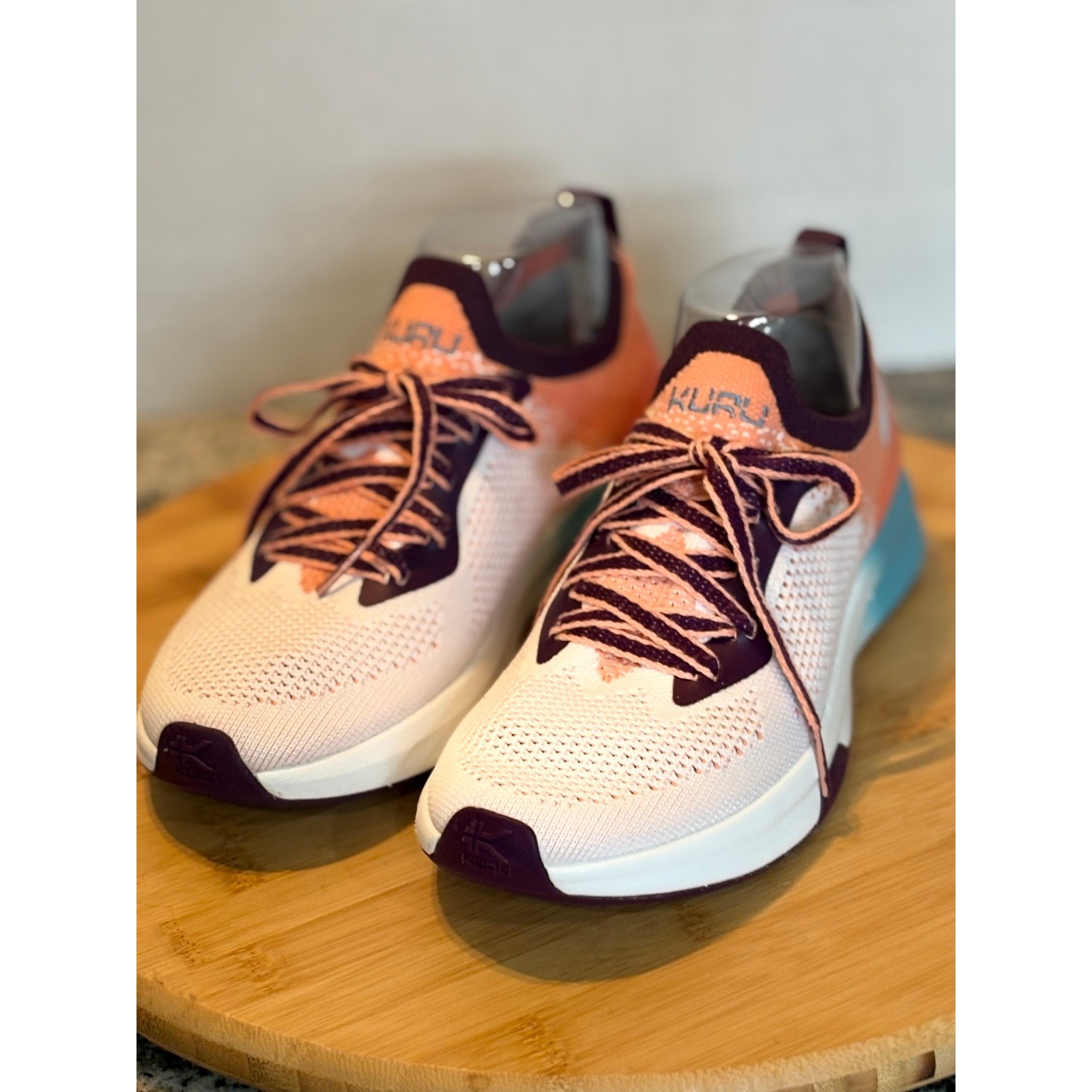 KuruFlux Womens 7 Peach Purple Blue Knit Athletic Walking Running Shoes 20660770