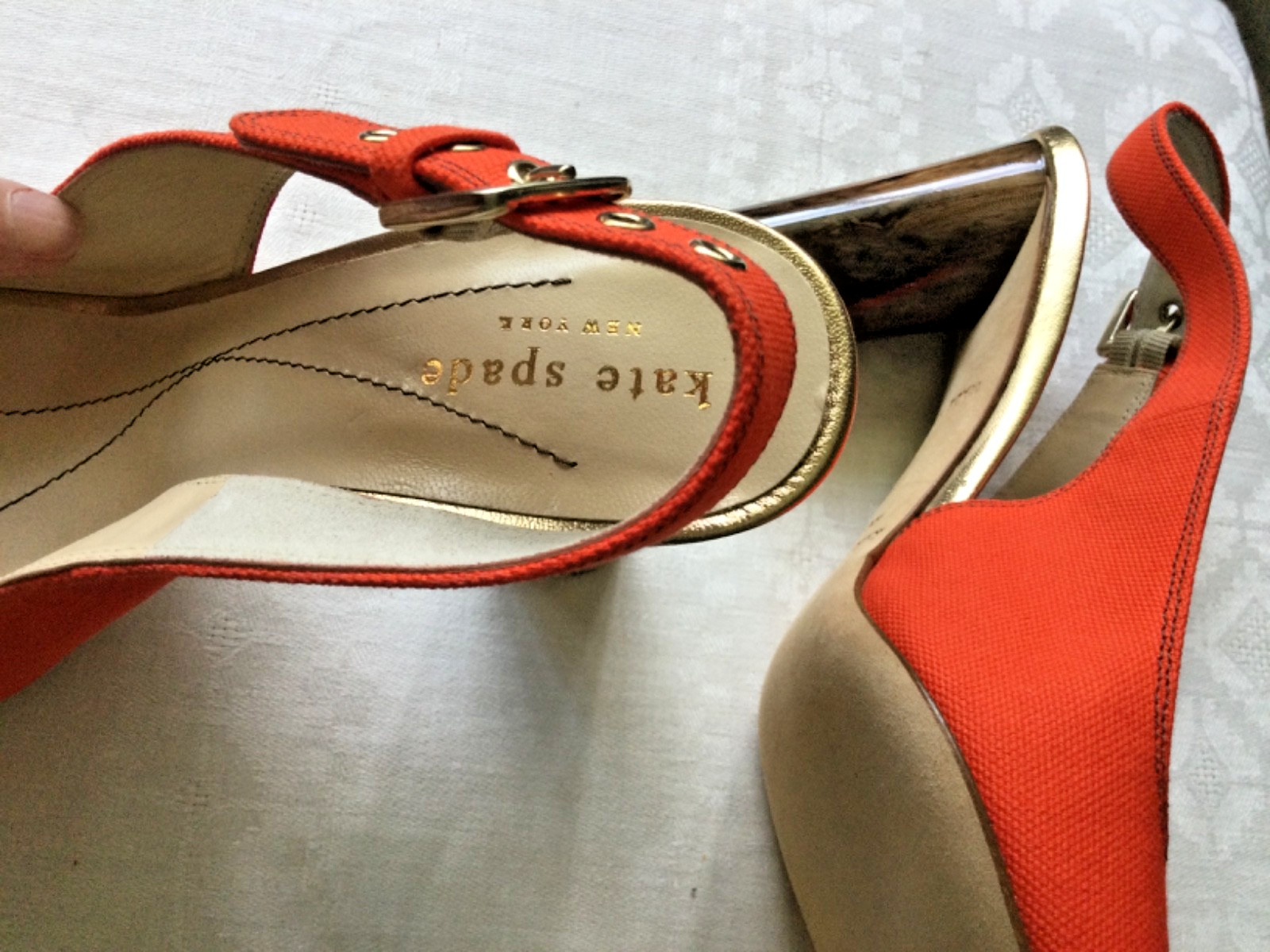 Kate Spade Womens Sophie Sandal Sz 8 Coral Orange Slingback Wood Column Heel